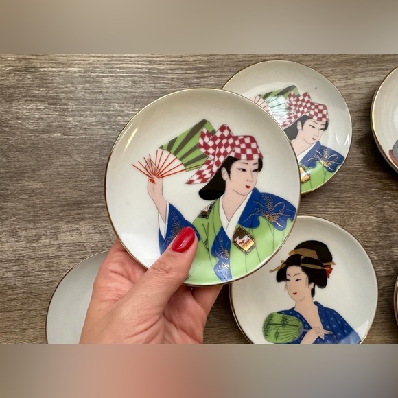 Asian plates small dishes vintage Heisei set of 6 - Picture 7 of 7